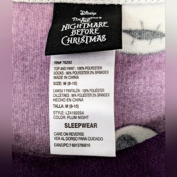 Disney Nightmare Before Christmas (Coffee) Soft Long Sleeve Purple Top Size M - Picture 3 of 4
